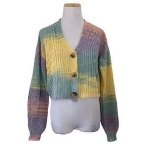Full Tilt Marled Color Block Cardigan Sweater Sz XS Pastel Lightweight Acrylic
